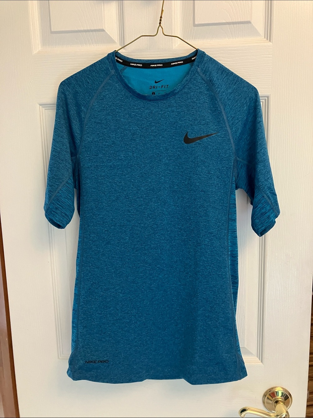 Nike Pro Men’s Short Sleeve Performance Tee - Teal Blue with Black Swoosh